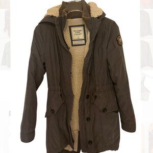 Abercrombie & Fitch Sherpa Lined Utility Parka Brown Women’s S | Early 2010s EUC